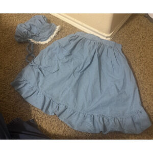 VTG Girls Prairie Bonnet & Apron blue gingham check Cottage Core Calico